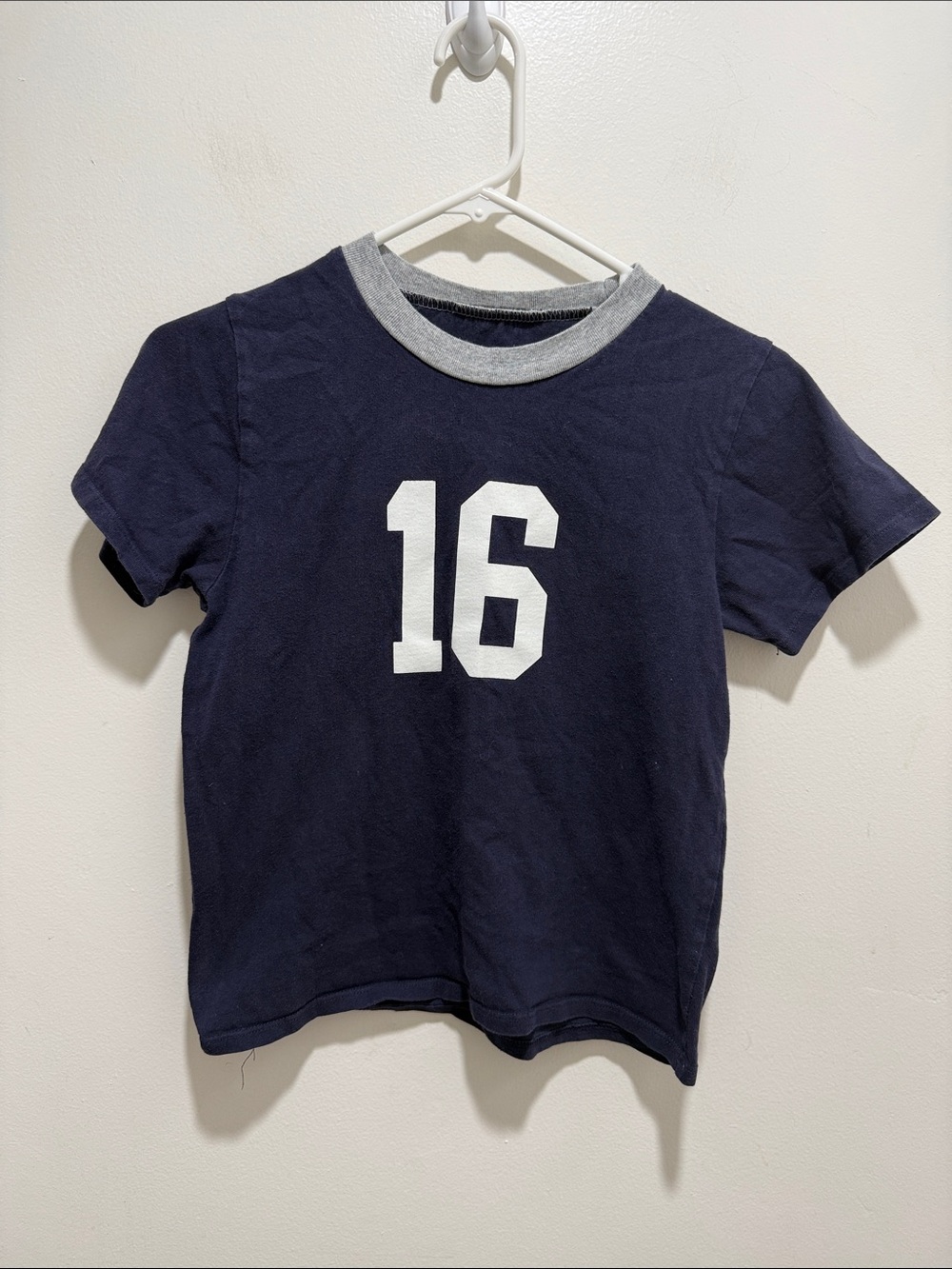 Brandy Melville Navy Blue Ringer T-Shirt White 16 Graphic One Size